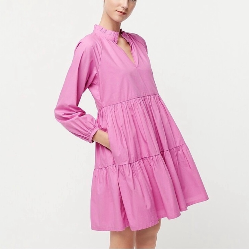 J. Crew tiered cotton popover polplin pink dress